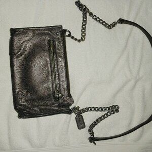 Coach Grain Leather Mickie Crossbody Bag Grey Chain Strap